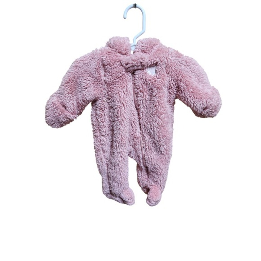 Infant Baby Pink Sherpa Bear Hooded Footed Pajamas Sleeper One Piece Romper
